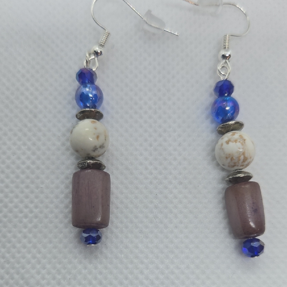 Chic Blue and White Beaded Earrings